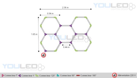 Eclairage LED pour garage 5 hexagones YOULED